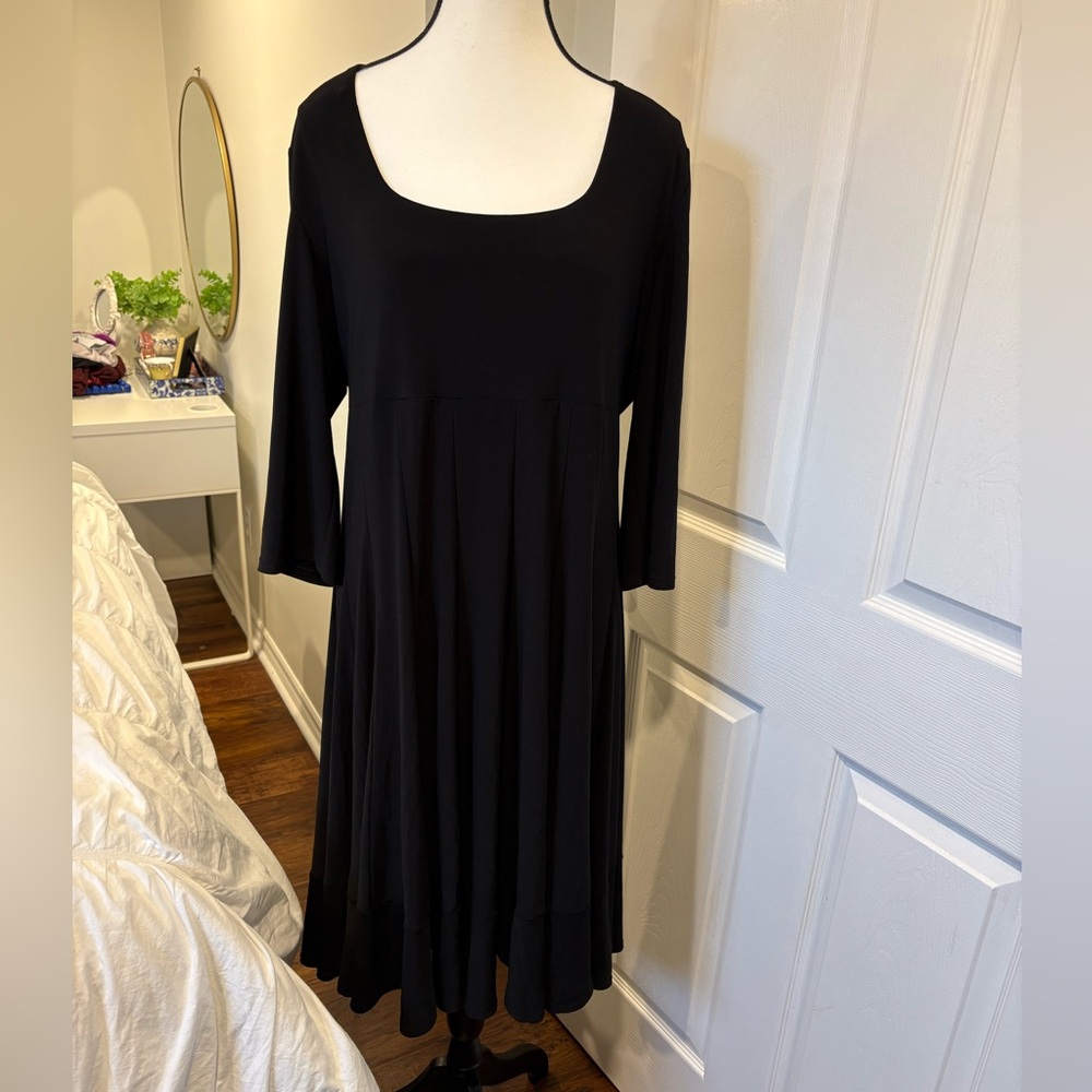 Joseph Ribkoff Black Midi Dress Size 18 Stretch Knit 3/4 Sleeve Plus Size